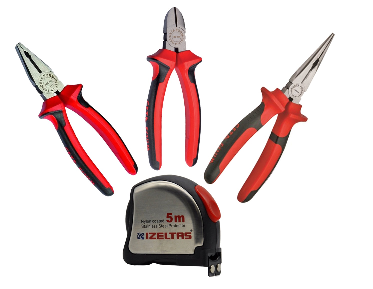İzeltaş 5 Metre Krom + Cetaform Pense 180Mm + Yan Keski 160Mm + Kargaburun 160Mm
